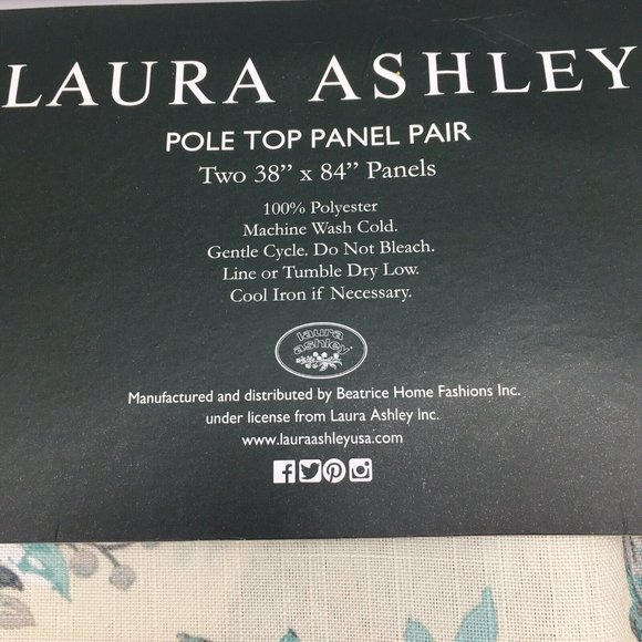 Laura Ashley Belvedere Peacock 4 Window Curtain Panels 2 Sets Blue Turquoise 84" - Picture 4 of 12